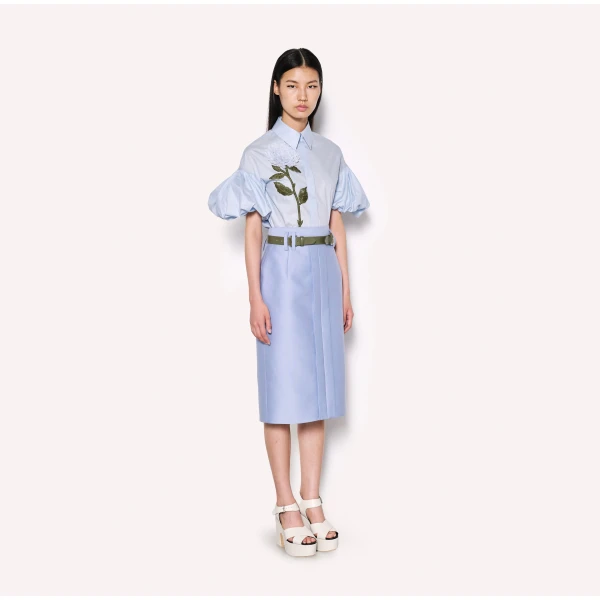 Dice Kayek High-Waisted Midi Pencil Skirt in Blue | Pencil Skirts | Luxury Shoes 