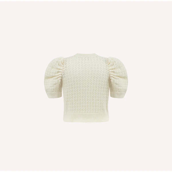 Dice Kayek Knit Sweater with Puff Sleeves in Off White | Sweaters | Luxury Shoes 