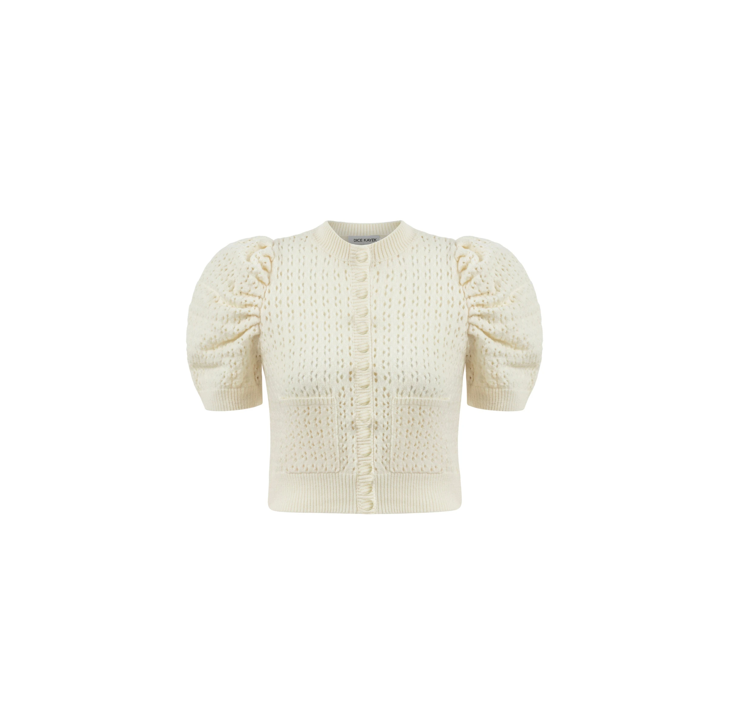 Dice Kayek Knit Sweater with Puff Sleeves in Off White Dice Kayek Knit Sweater with Puff Sleeves in Off White | Sweaters | Luxury Shoes