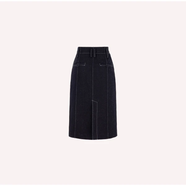 Dice Kayek Midi Pencil Skirt with Contrast Stitching in Indigo | Pencil Skirts | Luxury Shoes 