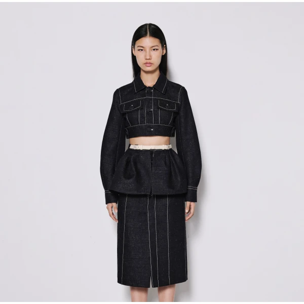 Dice Kayek Midi Pencil Skirt with Contrast Stitching in Indigo | Pencil Skirts | Luxury Shoes 