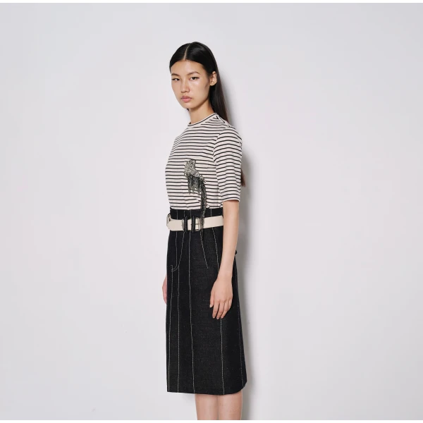 Dice Kayek Midi Pencil Skirt with Contrast Stitching in Indigo | Pencil Skirts | Luxury Shoes 