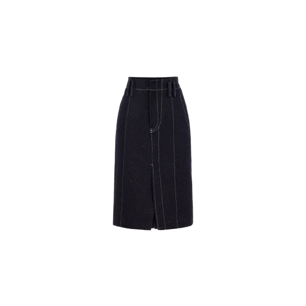 Midi Pencil Skirt with Contrast Stitching in Indigo
