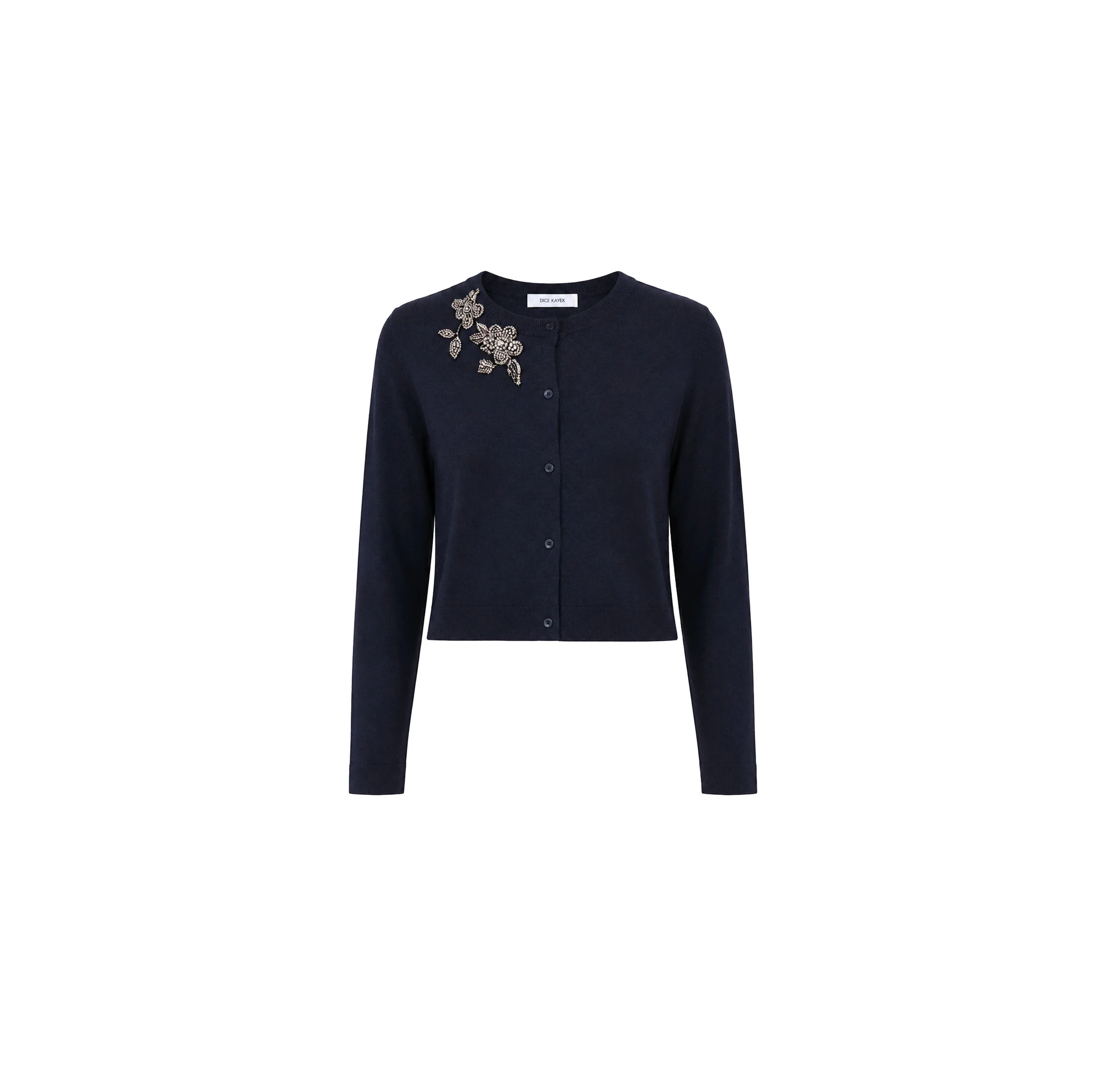 Dice Kayek Navy Crystal-Embellished Wool Cardigan Dice Kayek Navy Crystal-Embellished Wool Cardigan | Cardigan | Luxury Shoes