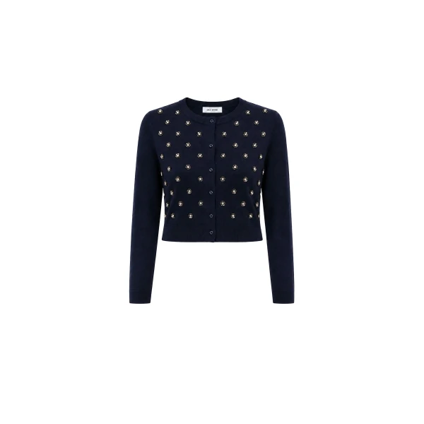 Dice Kayek Navy Embellished Wool Cardigan | Cardigan | Luxury Shoes 