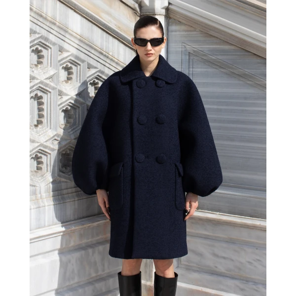 Dice Kayek Oversized Wool Blend Coat in Navy | Wool Coat | Luxury Shoes 
