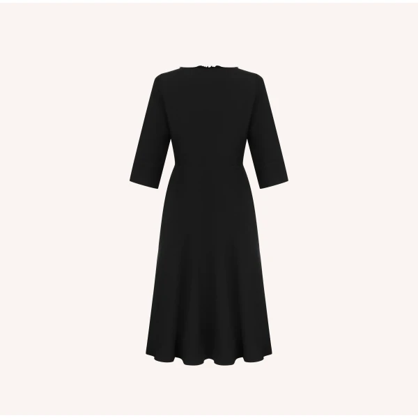 Dice Kayek Pearl Button Black Midi Dress with Embroidered Collar | Midi Dresses | Luxury Shoes 