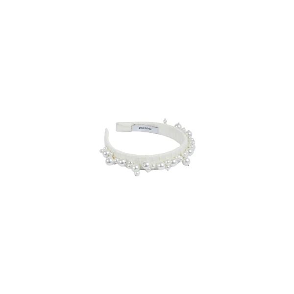 Pearl Embroidered Headband in White
