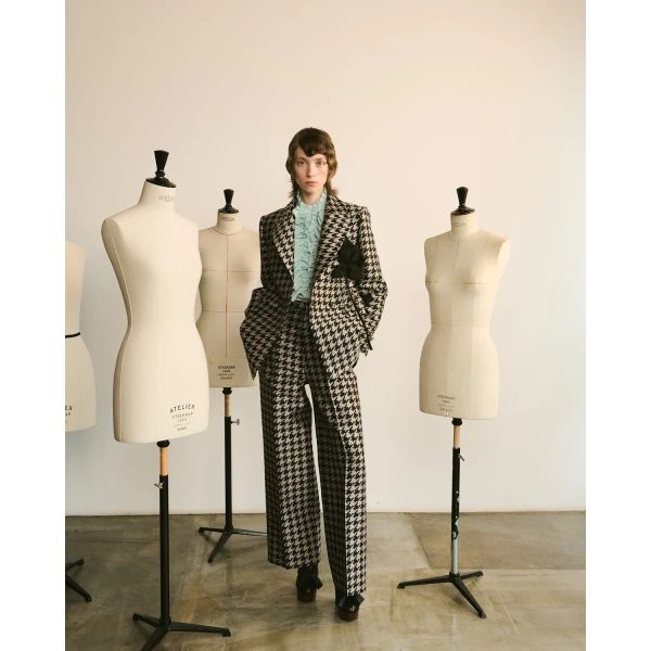 Dice Kayek Pied-de-Poule Wide-Leg Wool Pants in Green | Wide leg pants | Luxury Shoes 