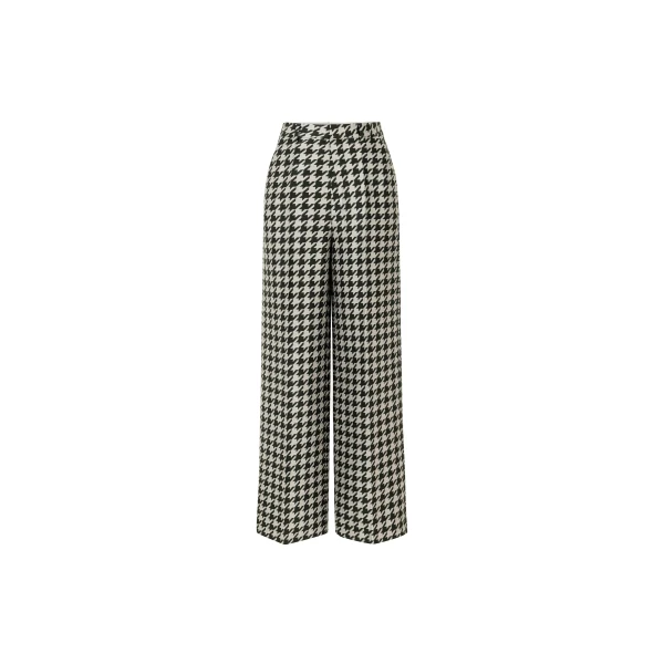 Pied-de-Poule Wide-Leg Wool Pants in Green