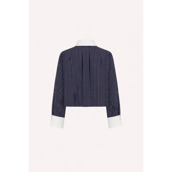 Dice Kayek Pinstriped Cotton Shirt with Detachable Collar in Navy | Shirts | Luxury Shoes 