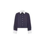 Dice Kayek Pinstriped Cotton Shirt with Detachable Collar in Navy | Shirts | Luxury Shoes 