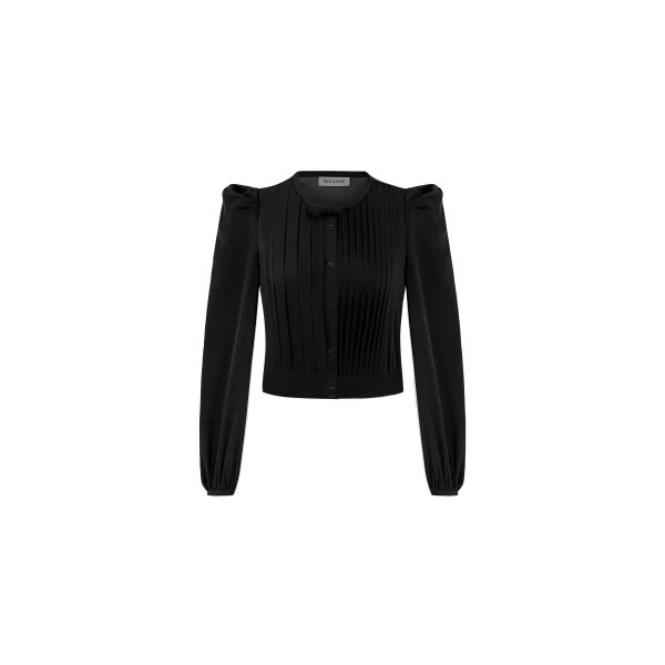 Pleated Chiffon Blouse in Black