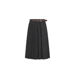 Dice Kayek Pleated Wool Midi Skirt Belt Detail in Anthracite | Pleated Skirts | Luxury Shoes 