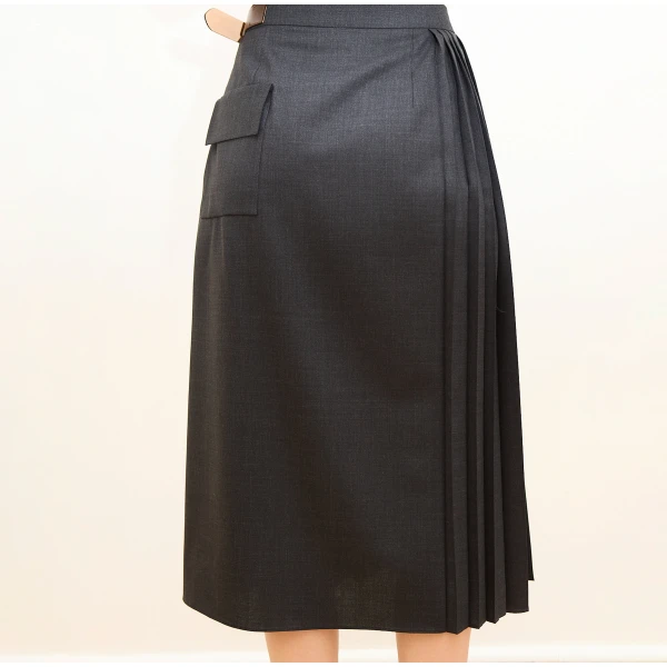 Dice Kayek Pleated Wool Midi Skirt Belt Detail in Brown | Pleated Skirts | Luxury Shoes 