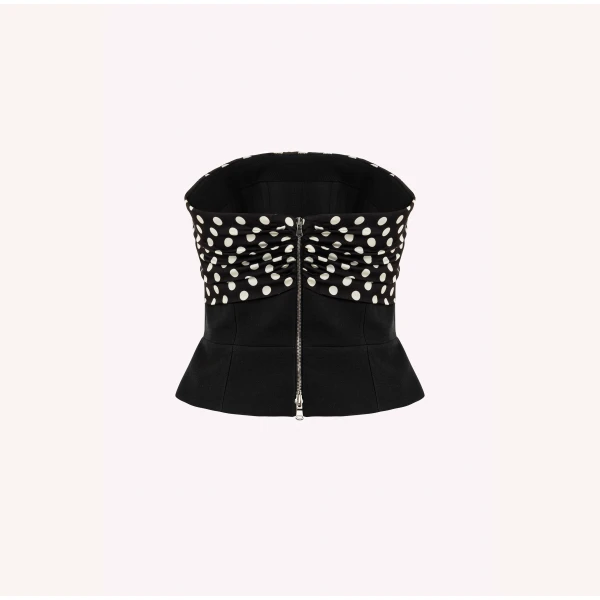 Dice Kayek Polka Dot Bow Detail Strapless Bustier Top in Black | Sleeveless | Luxury Shoes 