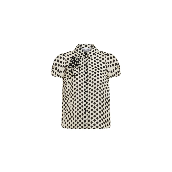 Polka Dot Organza Puff Sleeve Shirt in Black and White Dots