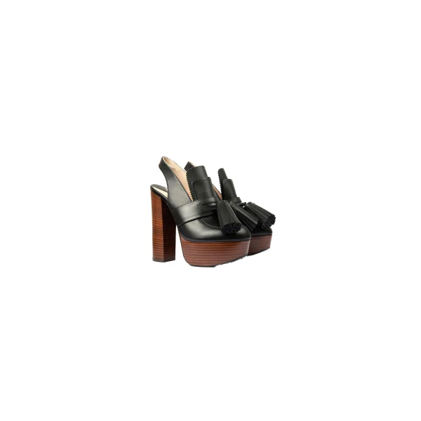 Pompon Platform Heels in Black