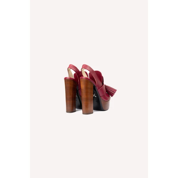 Dice Kayek Pompon Platform Heels in Bordeaux | Heels | Luxury Shoes 