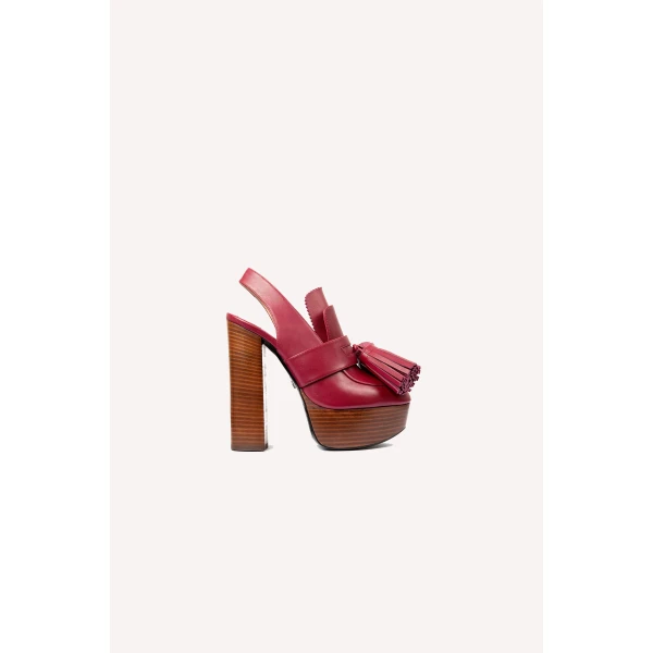 Dice Kayek Pompon Platform Heels in Bordeaux | Heels | Luxury Shoes 