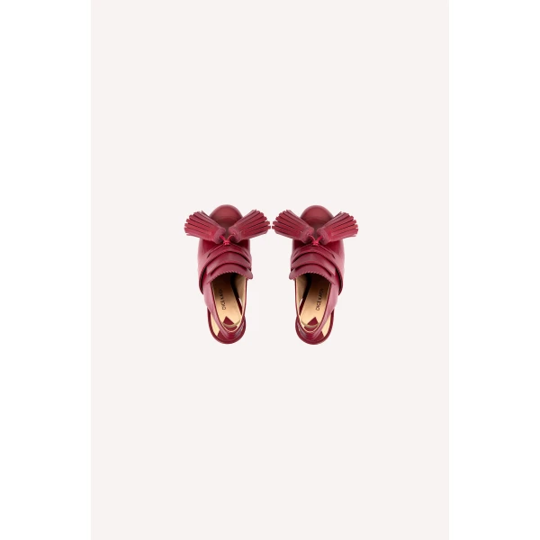 Dice Kayek Pompon Platform Heels in Bordeaux | Heels | Luxury Shoes 