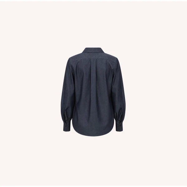 Dice Kayek Ruffle-Trim Chambray Shirt in Indigo | Shirts | Luxury Shoes 