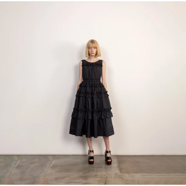Dice Kayek Ruffled Tiered Midi Dress in Black | Midi Dresses | Luxury Shoes 