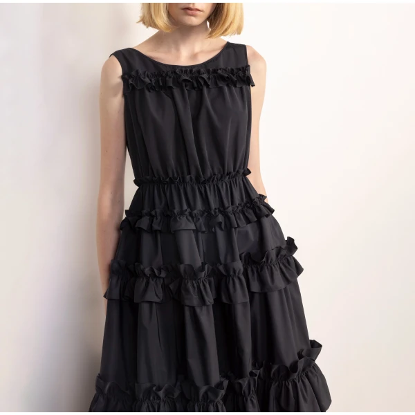 Dice Kayek Ruffled Tiered Midi Dress in Black | Midi Dresses | Luxury Shoes 