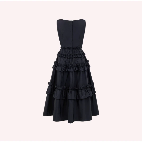Dice Kayek Ruffled Tiered Midi Dress in Black | Midi Dresses | Luxury Shoes 