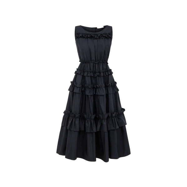 Dice Kayek Ruffled Tiered Midi Dress in Black | Midi Dresses | Luxury Shoes 