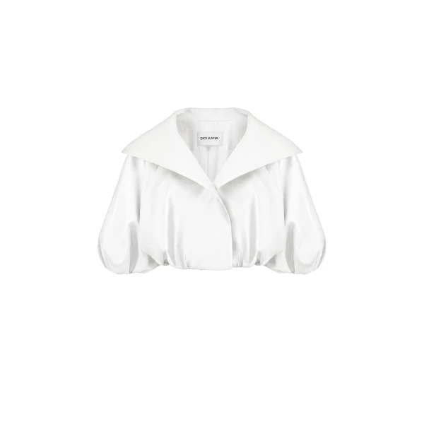 Dice Kayek Sculptural Cropped Jacket in White | Jackets | Luxury Shoes 