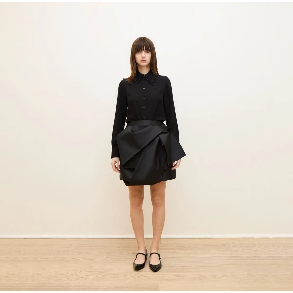 Dice Kayek Sculptural Fold Mini Skirt in Navy | Mini Skirts | Luxury Shoes 