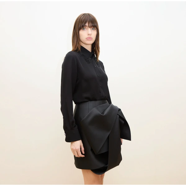 Dice Kayek Sculptural Fold Mini Skirt in Navy | Mini Skirts | Luxury Shoes 