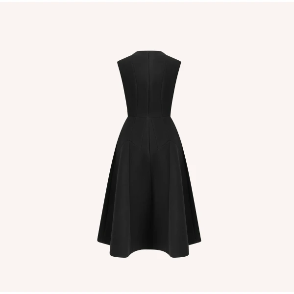 Dice Kayek Sculptural Sleeveless V-Neck Midi Dress in Black | Midi Dresses | Luxury Shoes 