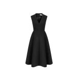 Dice Kayek Sculptural Sleeveless V-Neck Midi Dress in Black | Midi Dresses | Luxury Shoes 