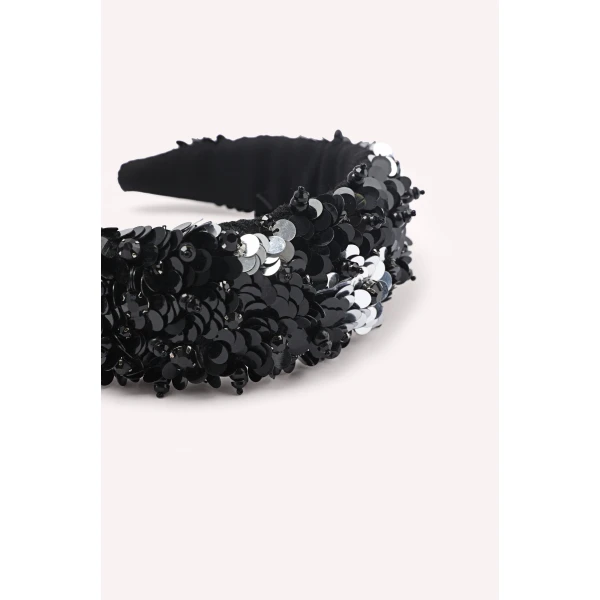 Dice Kayek Sequined Headband in Black | Hair Accessories | Luxury Shoes 