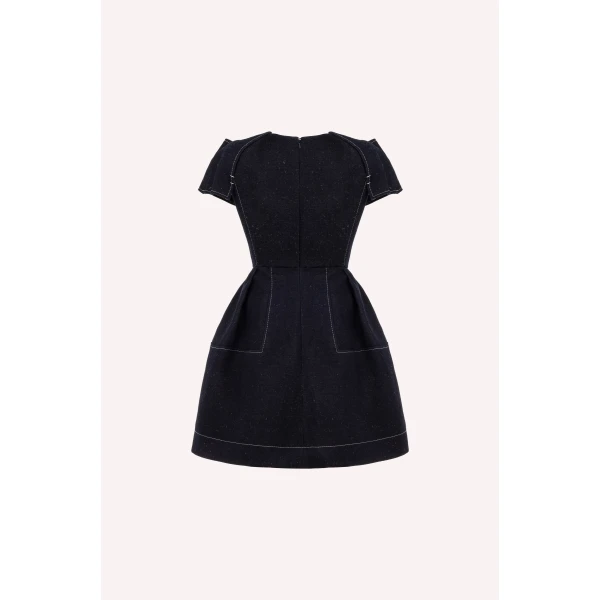 Dice Kayek Signature Denim Dress with Contrast Stitching in Indigo | Mini Dresses | Luxury Shoes 