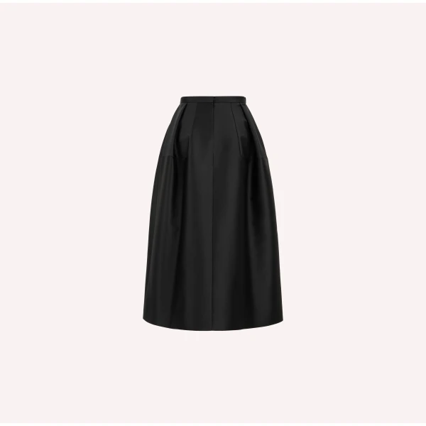 Dice Kayek Signature Sculptural Satin Midi Skirt in Black | Midi Skirts | Luxury Shoes 