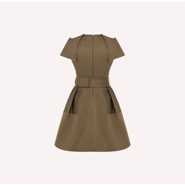 Dice Kayek Signature Sheen Mini Dress with a Belt in Tobacco | Mini Dresses | Luxury Shoes 