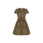 Dice Kayek Signature Sheen Mini Dress with a Belt in Tobacco | Mini Dresses | Luxury Shoes 
