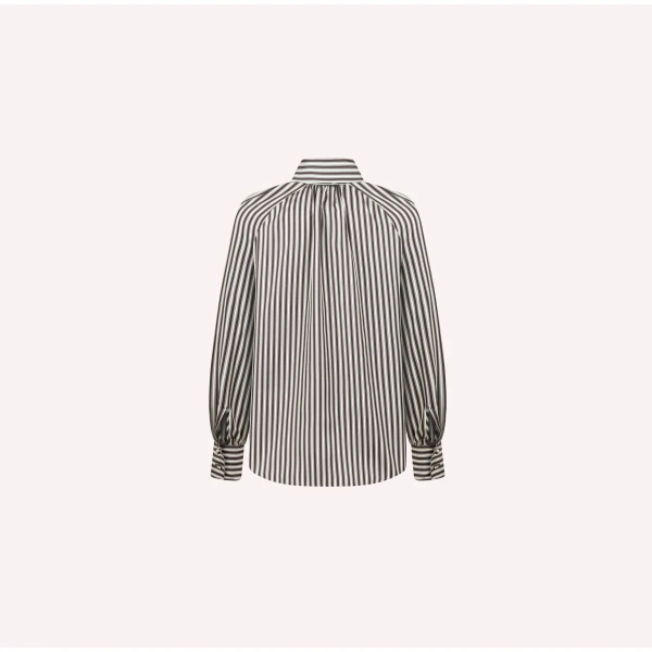Dice Kayek Silk Blouse with Bow Tie in Brown Stripe | Blouse | Luxury Shoes 