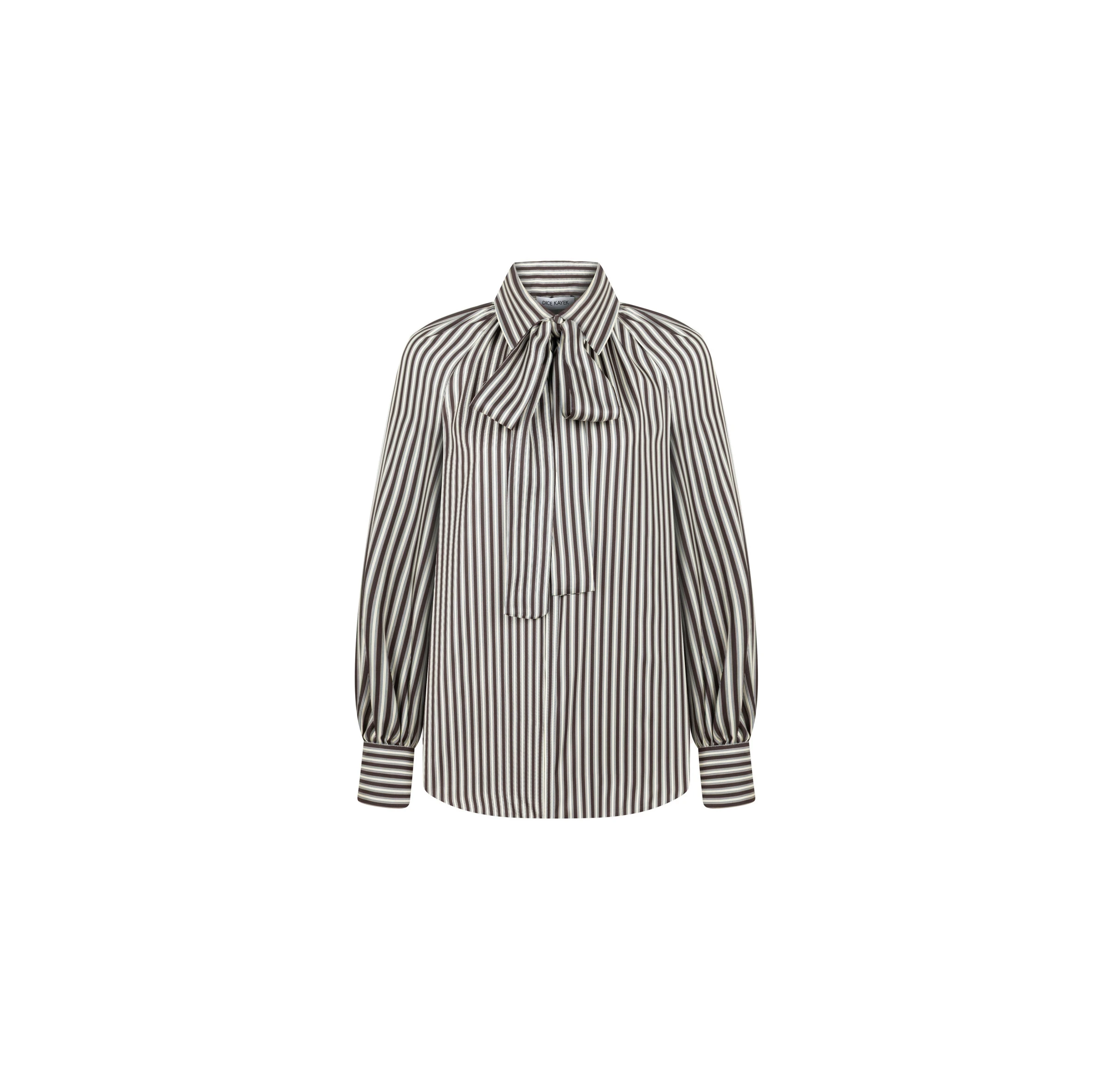 Dice Kayek Silk Blouse with Bow Tie in Brown Stripe Dice Kayek Silk Blouse with Bow Tie in Brown Stripe | Blouse | Luxury Shoes