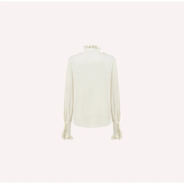 Dice Kayek Silk Ruffle Front Shirt in Off White | Shirts | Luxury Shoes 