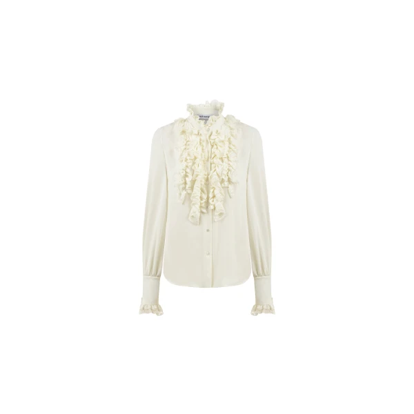 Silk Ruffle Front Shirt in Off White