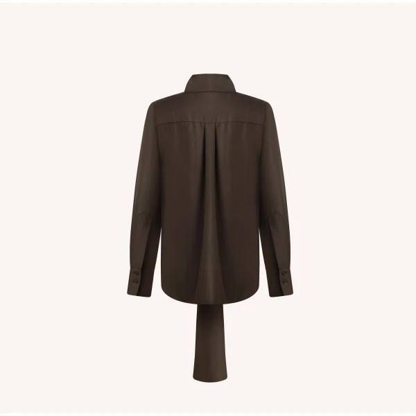 Dice Kayek Silk Tie Front Blouse in Brown | Blouse | Luxury Shoes 