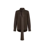 Dice Kayek Silk Tie Front Blouse in Brown | Blouse | Luxury Shoes 