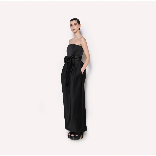 Dice Kayek Strapless Bow-Detail Satin Gown in Black | Evening Gowns | Luxury Shoes 