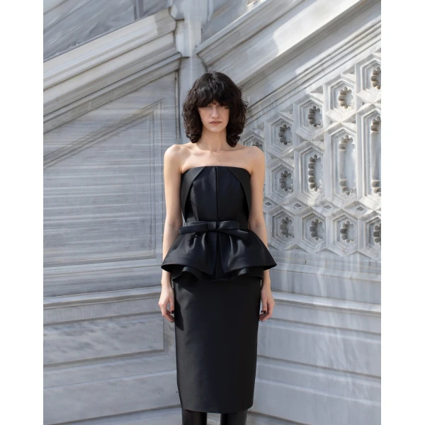 Dice Kayek Strapless Peplum Dress in Black | Evening Gowns | Luxury Shoes 