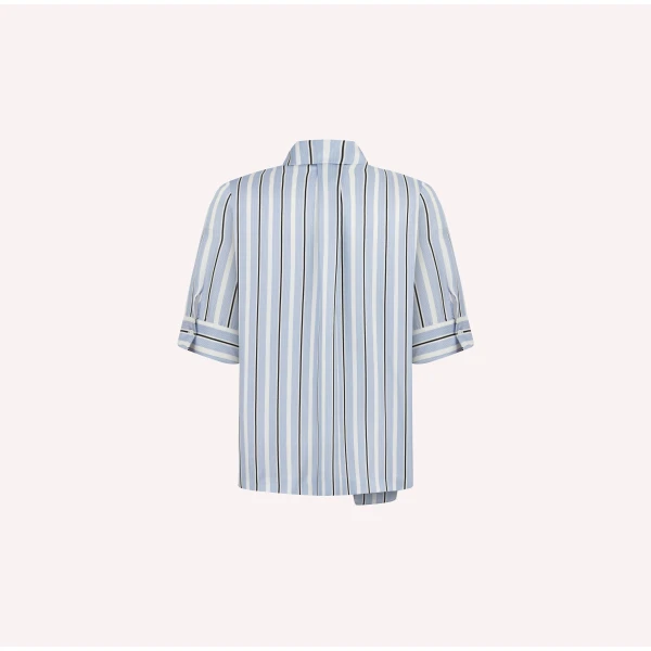 Dice Kayek Striped Bow Detail Short Sleeve Shirt in Blue Stripe | Shirts | Luxury Shoes 