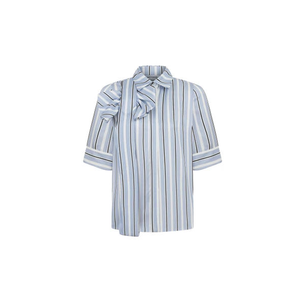 Striped Bow Detail Short Sleeve Shirt in Blue Stripe